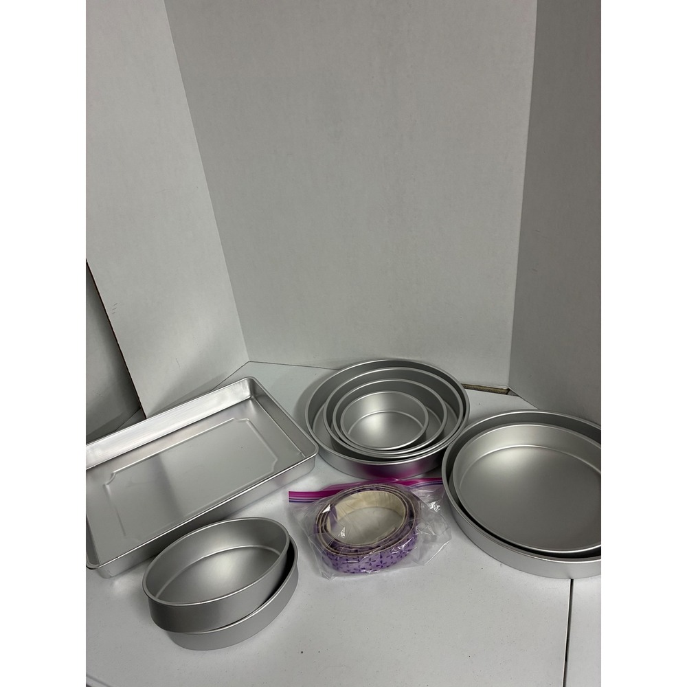 Wilton Pro Aluminum Tiered Round and Rectangular Cake Pan Set with Bake Strips